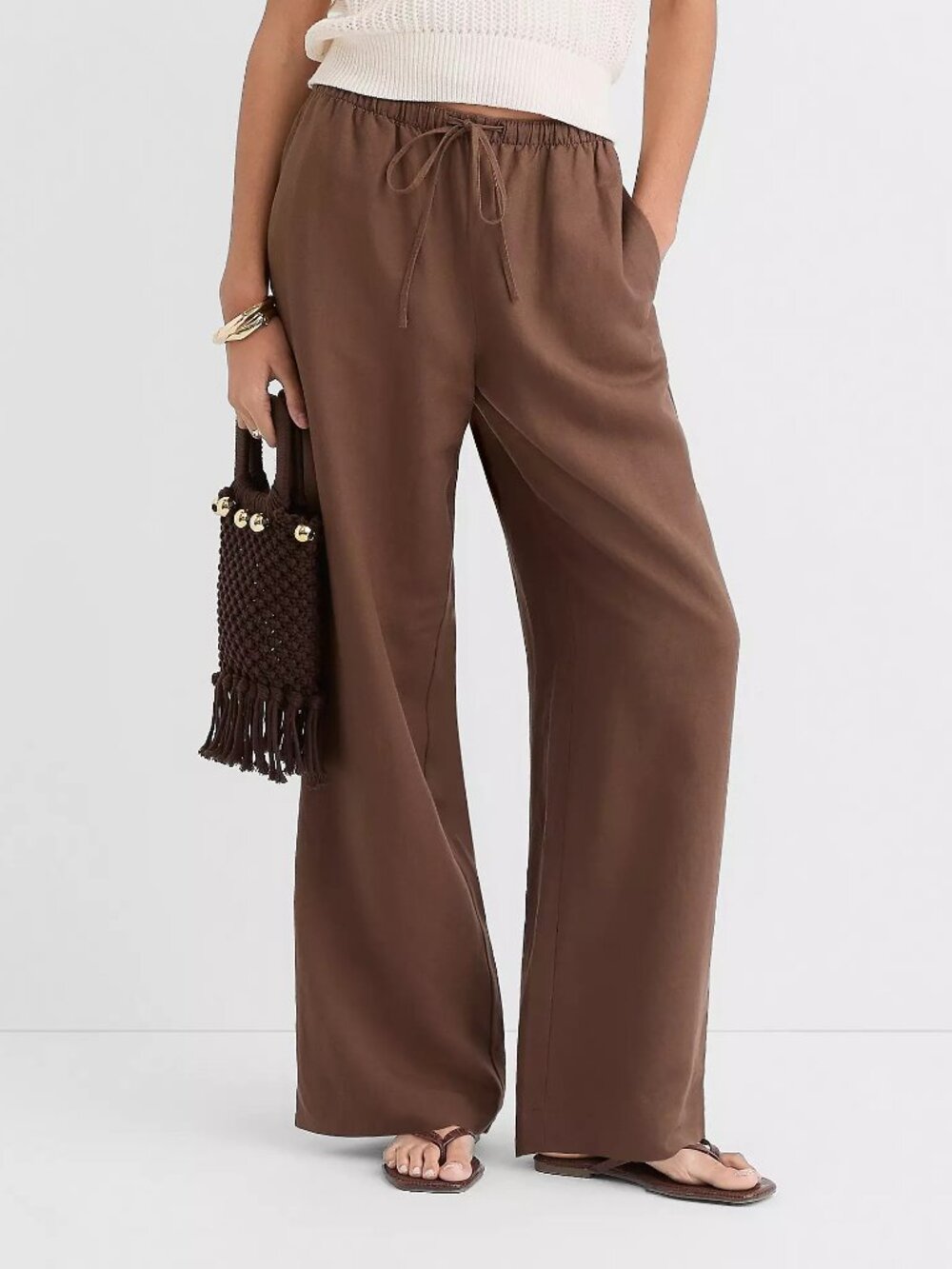Chadwick's of Boston Women's Brown Drawstring Linen Casual Summer Pants Size L